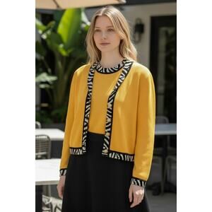 St. John $1295 yellow Santana knit blazer jacket Tank top set Zebra print trim